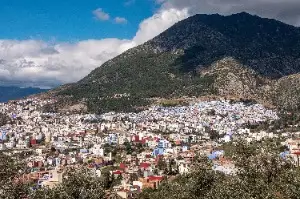 Chefchaouen village nestled in the green Rif Mountains of northern Morocco
