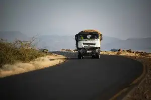 Commercial truck on N2 highway Rif Mountains Morocco
